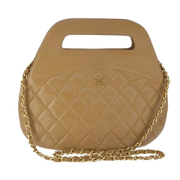 CHANEL Matelasse Chain Hand Bag Lamb Skin Brown Gold CC - Picture 1 of 16